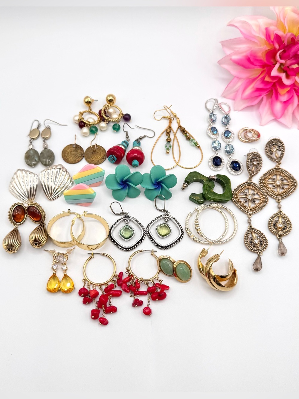 20 Pair Pierced Costume Jewelry Earring Lot Mixed Styles Vintage To Now Reseller